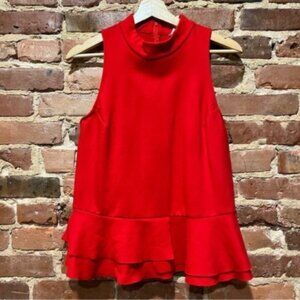 Anthropologie Cressida Mock Neck Tank Red Size Medium Ruffle